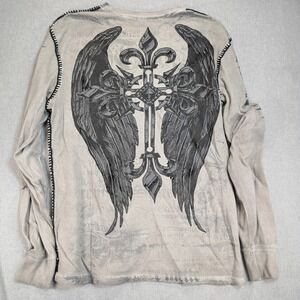 Raw State Redemption Thermal Shirt Men's 2XL Gray Cross Wings Goth Grunge Y2K
